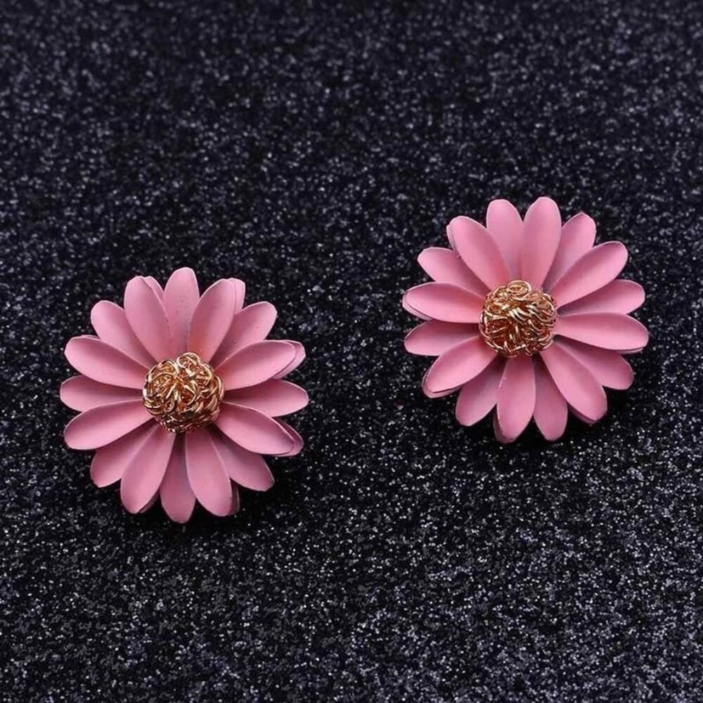 Kenna Layelle Aster Flower Gold Centered Pink Floral Petal Earrings Gift Boxed